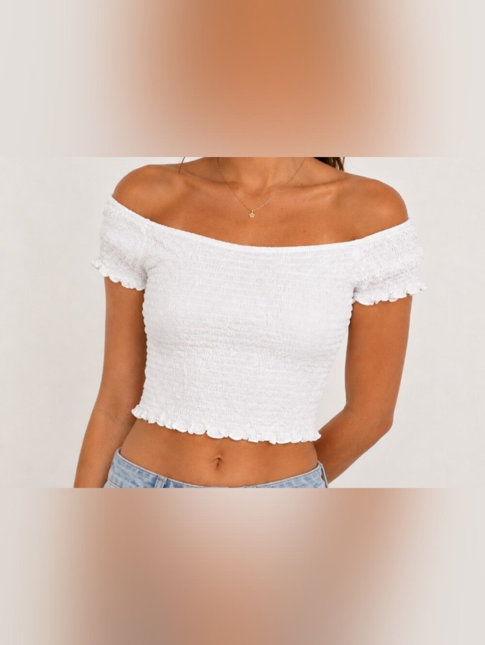 Smocked Off-Shoulder White Crop Top